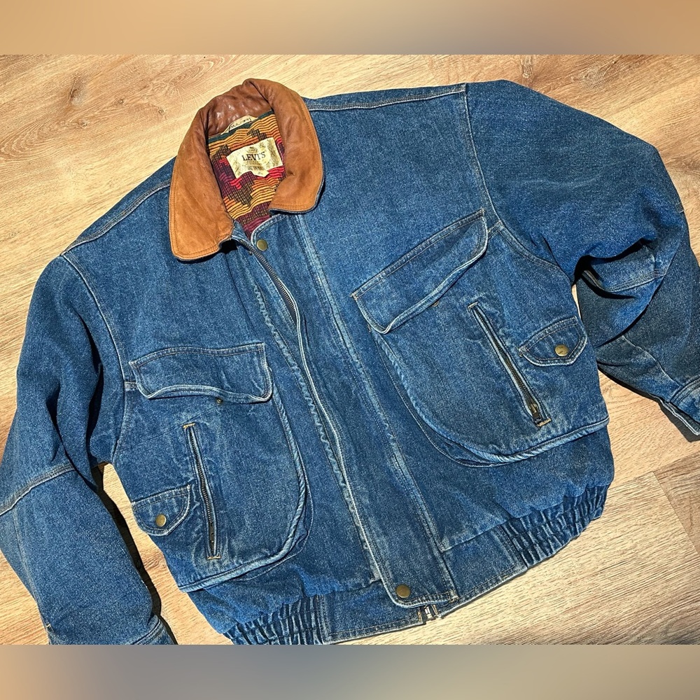 Levi’s Denim Westernwear Aztec Blanket Lined Leather Collar XL